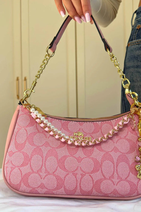Vintage Luxury Pink Handbag with Pearls and Charms - IVORYNN