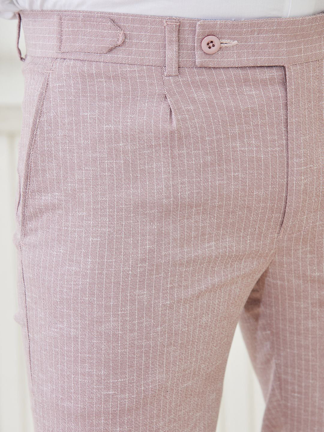 Slim Fit Two-Button Seersucker Pink Suit Set