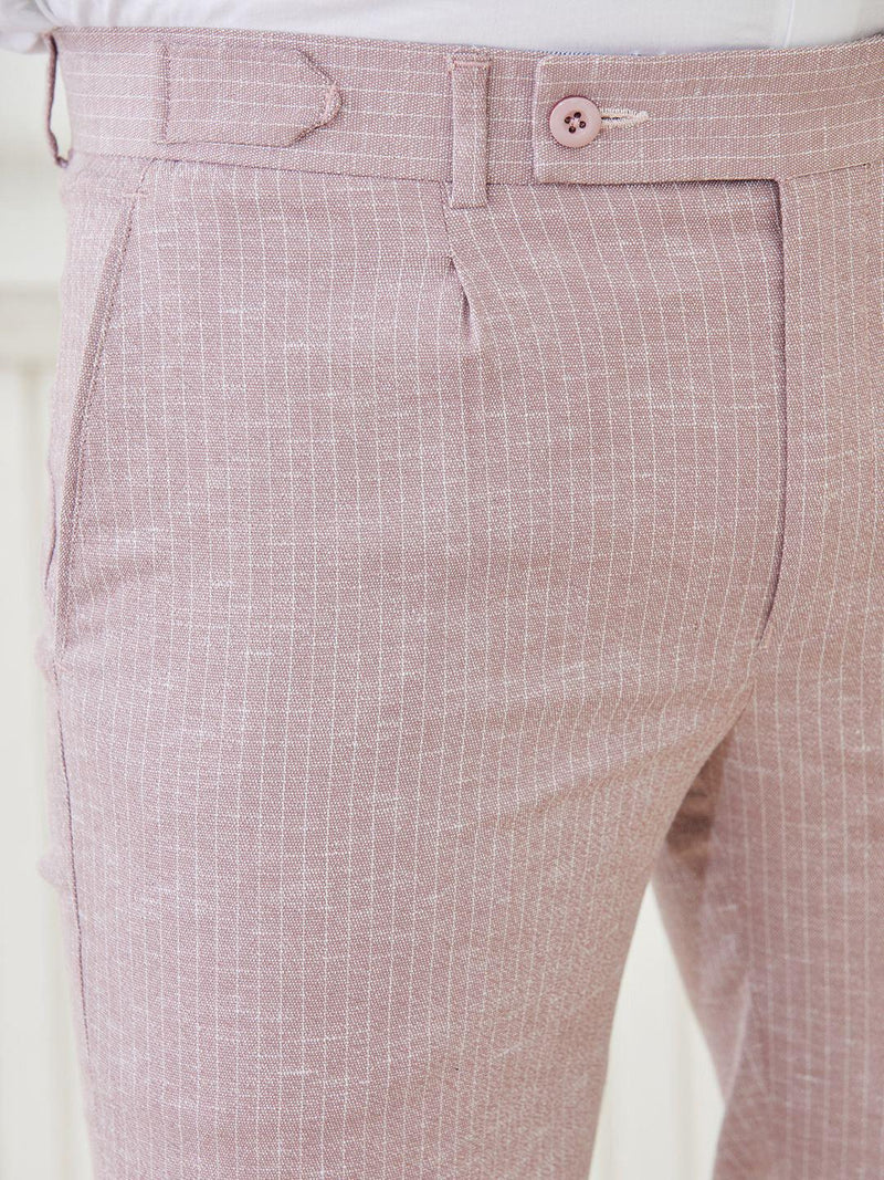 Slim Fit Two-Button Seersucker Pink Suit Set