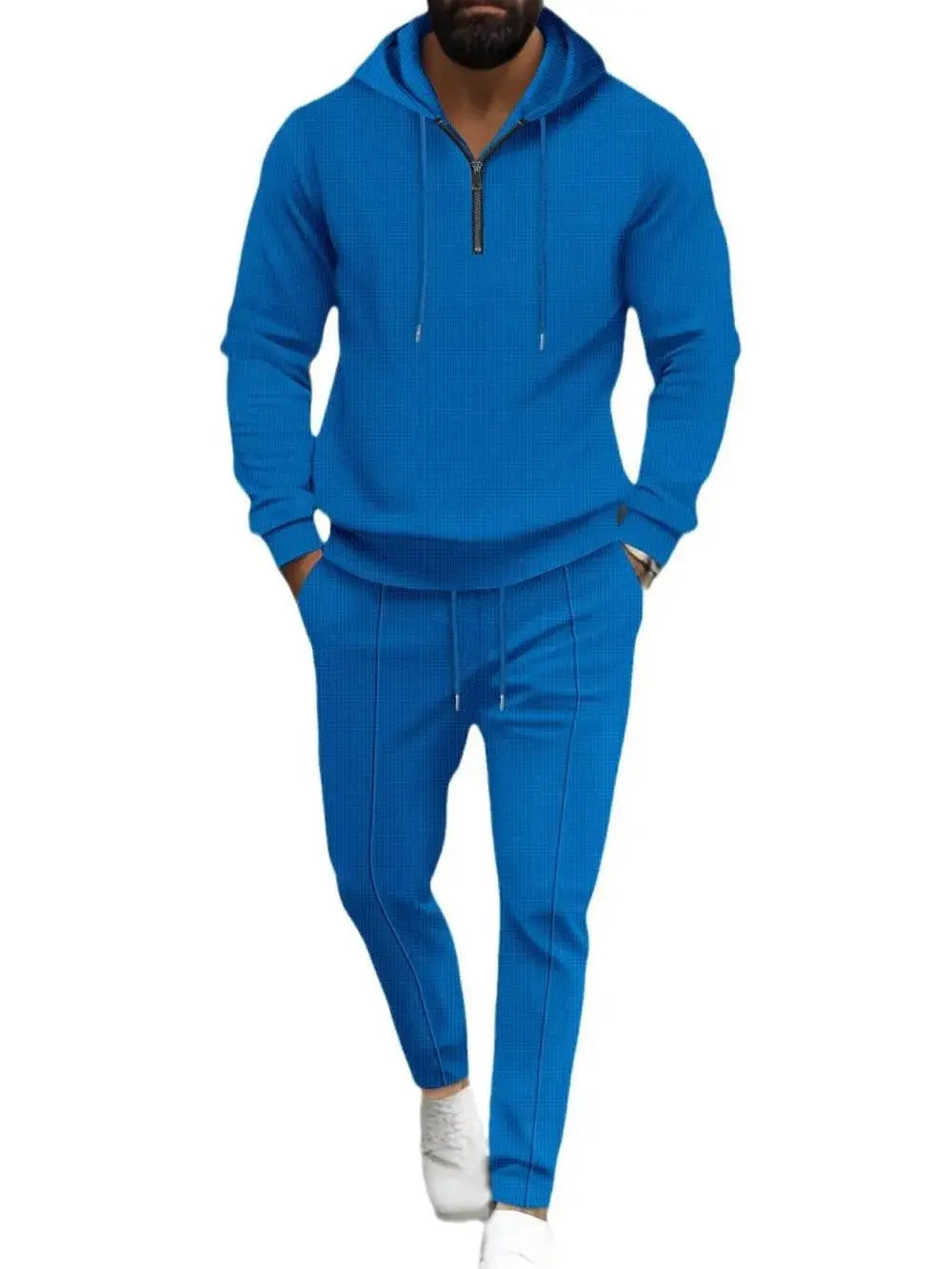 Waffle-Knit Half Zipper Hoodie and Pants Set Plus Size - IVORYNN