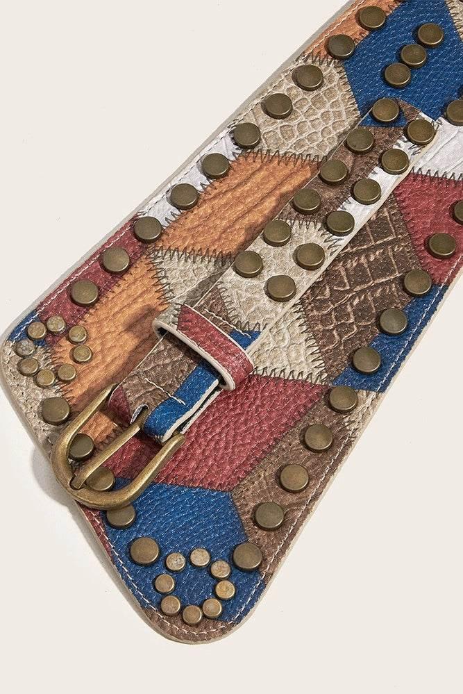 Western Vintage Colorblock Rivet Luxury Belt - IVORYNN