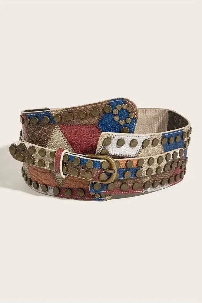 Western Vintage Colorblock Rivet Luxury Belt - IVORYNN