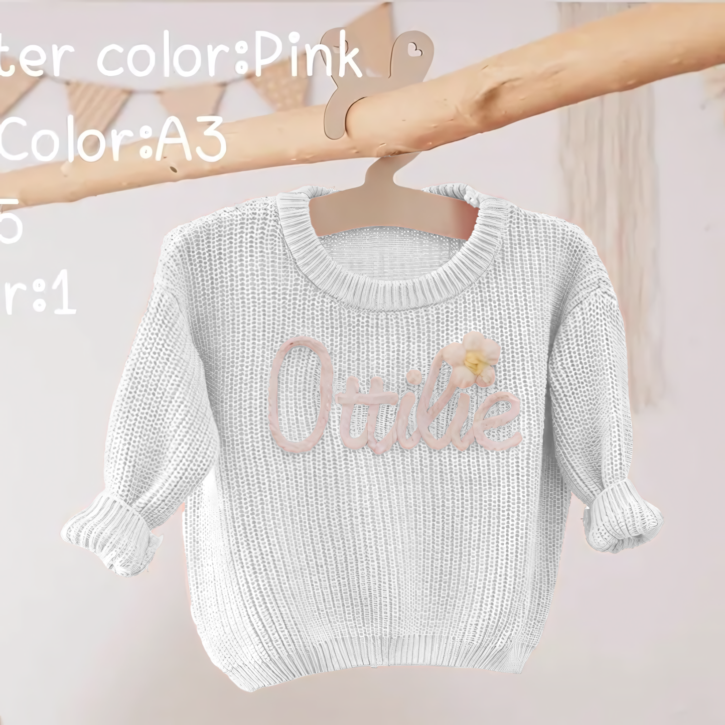 Cotton Hand embroidered Name Baby Sweater