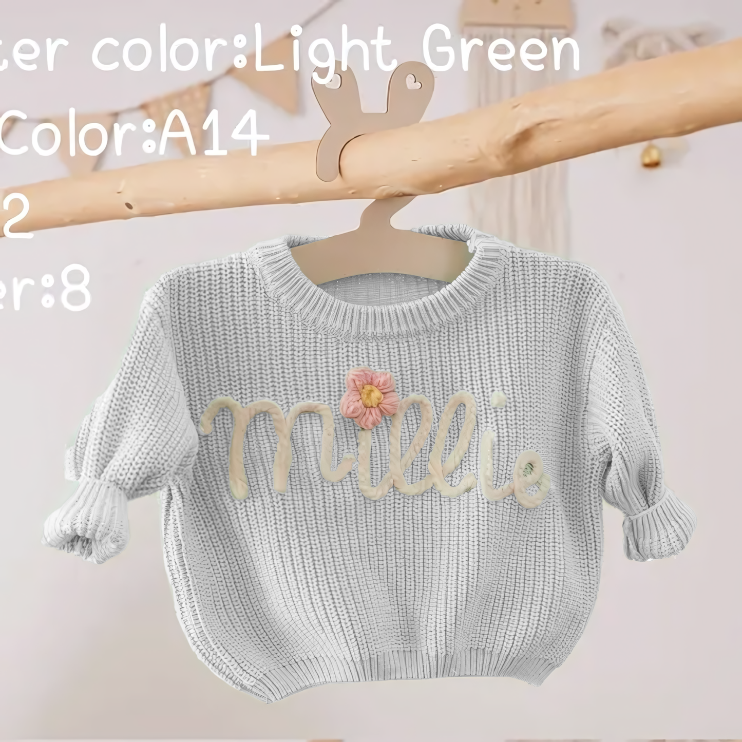 Cotton Hand embroidered Name Baby Sweater