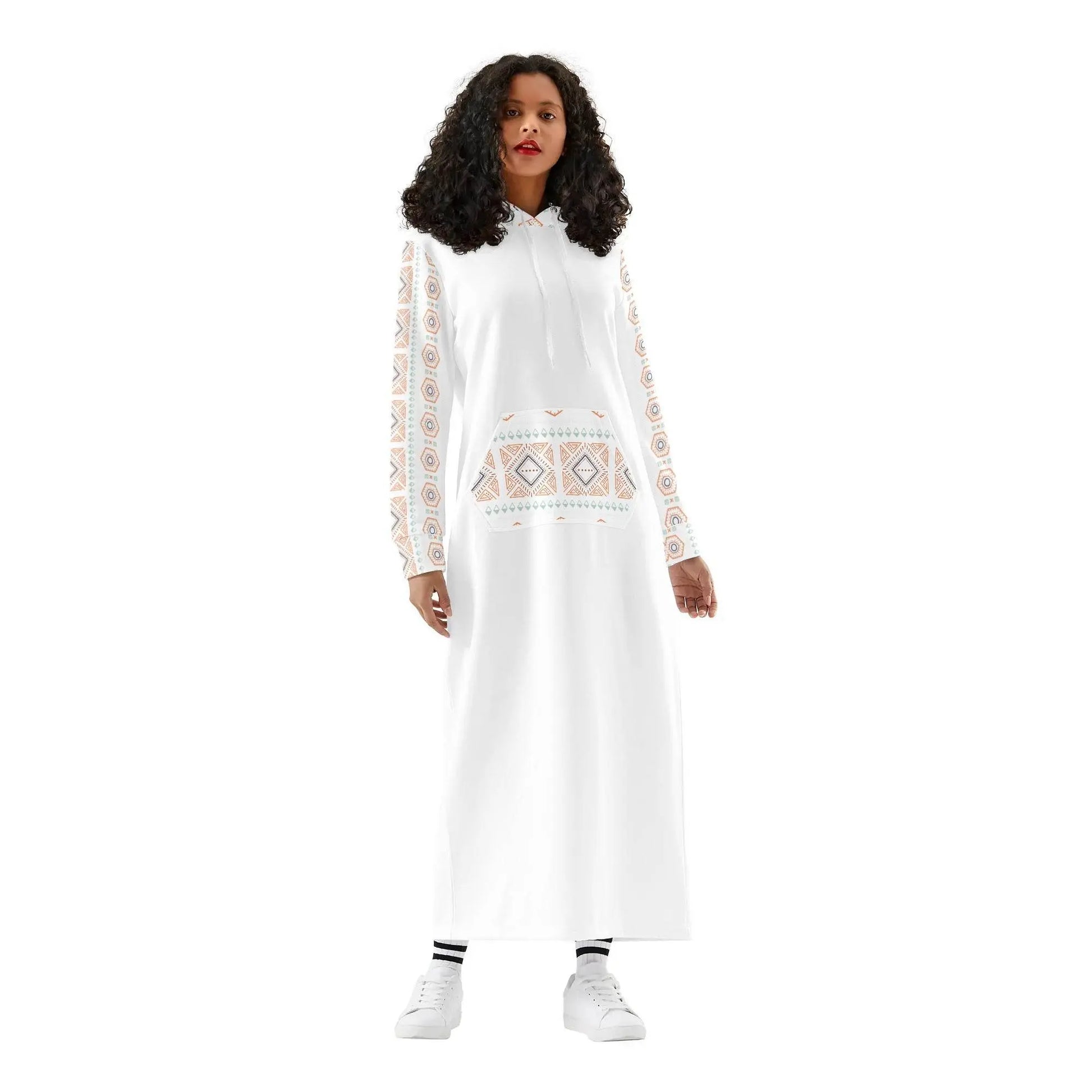 White Light Casual Long Hoodie Dress - IVORYNN