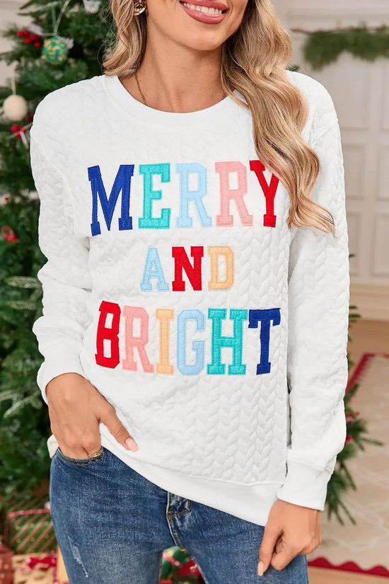 White Merry and Bright Quilted Sweatshirt - IVORYNN