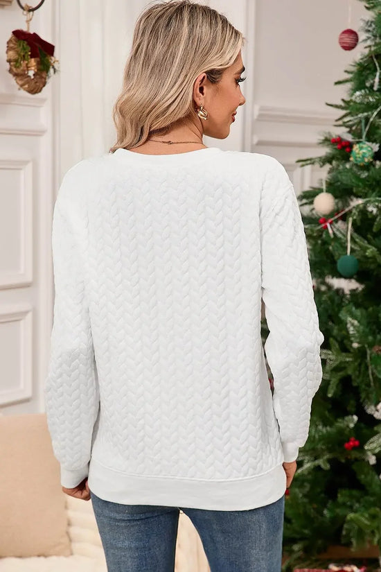 White Merry and Bright Quilted Sweatshirt - IVORYNN