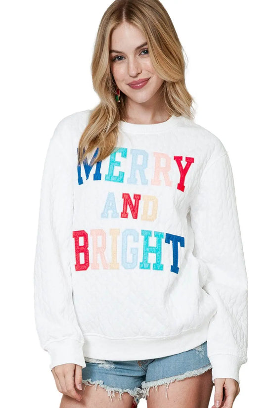 White Merry and Bright Quilted Sweatshirt - IVORYNN