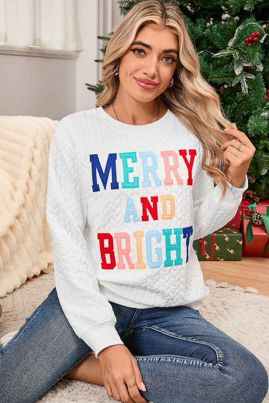 White Merry and Bright Quilted Sweatshirt - IVORYNN