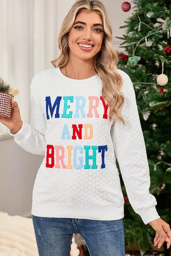 White Merry and Bright Quilted Sweatshirt - IVORYNN