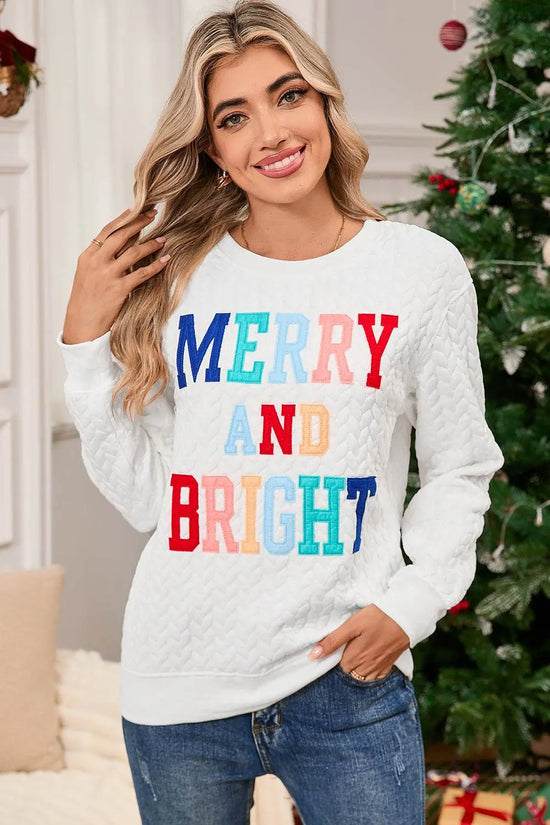 White Merry and Bright Quilted Sweatshirt - IVORYNN