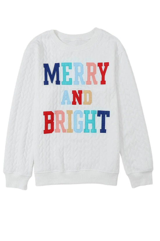 White Merry and Bright Quilted Sweatshirt - IVORYNN