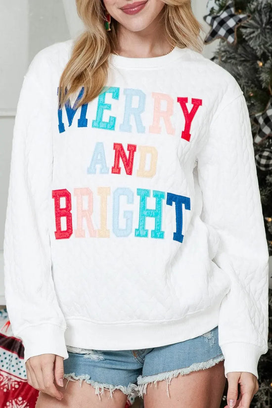 White Merry and Bright Quilted Sweatshirt - IVORYNN