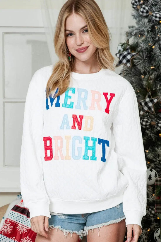 White Merry and Bright Quilted Sweatshirt - IVORYNN