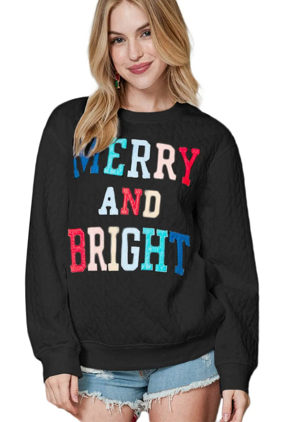 White Merry and Bright Quilted Sweatshirt - IVORYNN