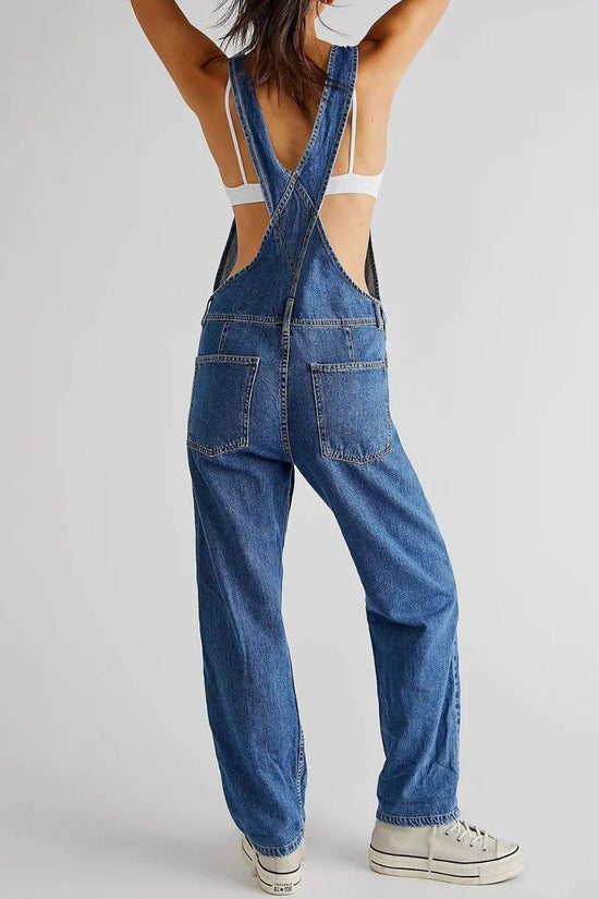 Wide Strap Square Neck Denim Overalls - IVORYNN