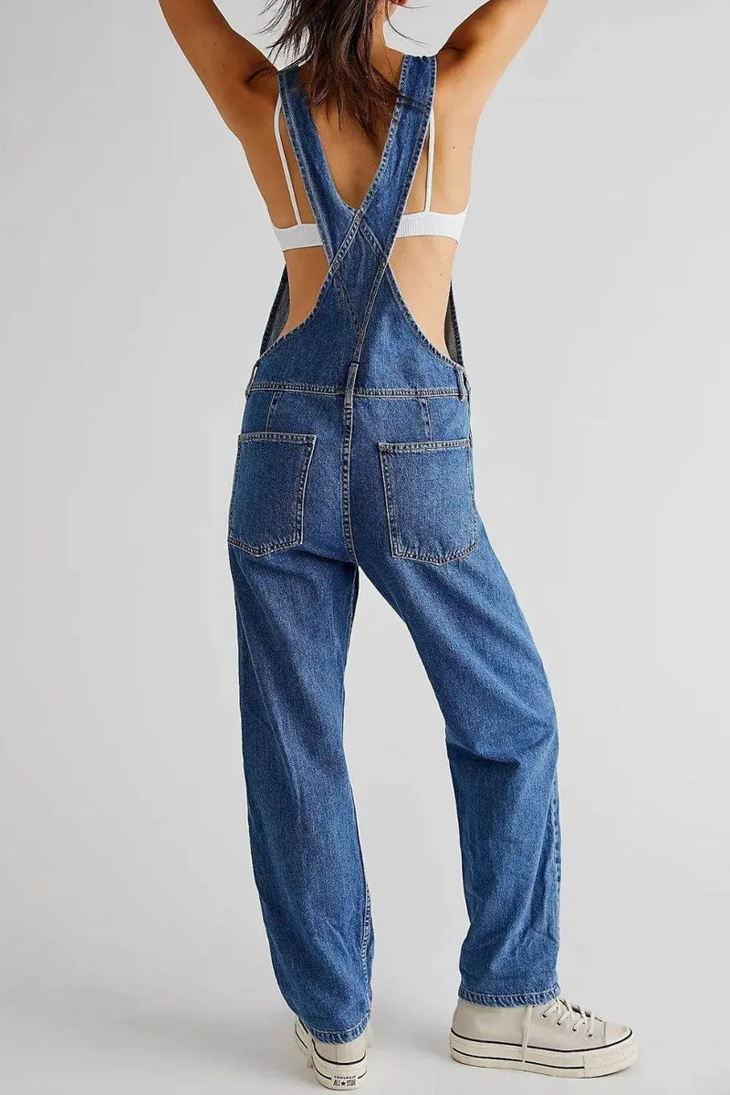 Wide Strap Square Neck Denim Overalls - IVORYNN