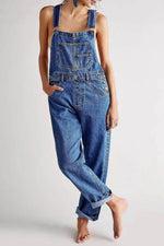 Wide Strap Square Neck Denim Overalls - IVORYNN