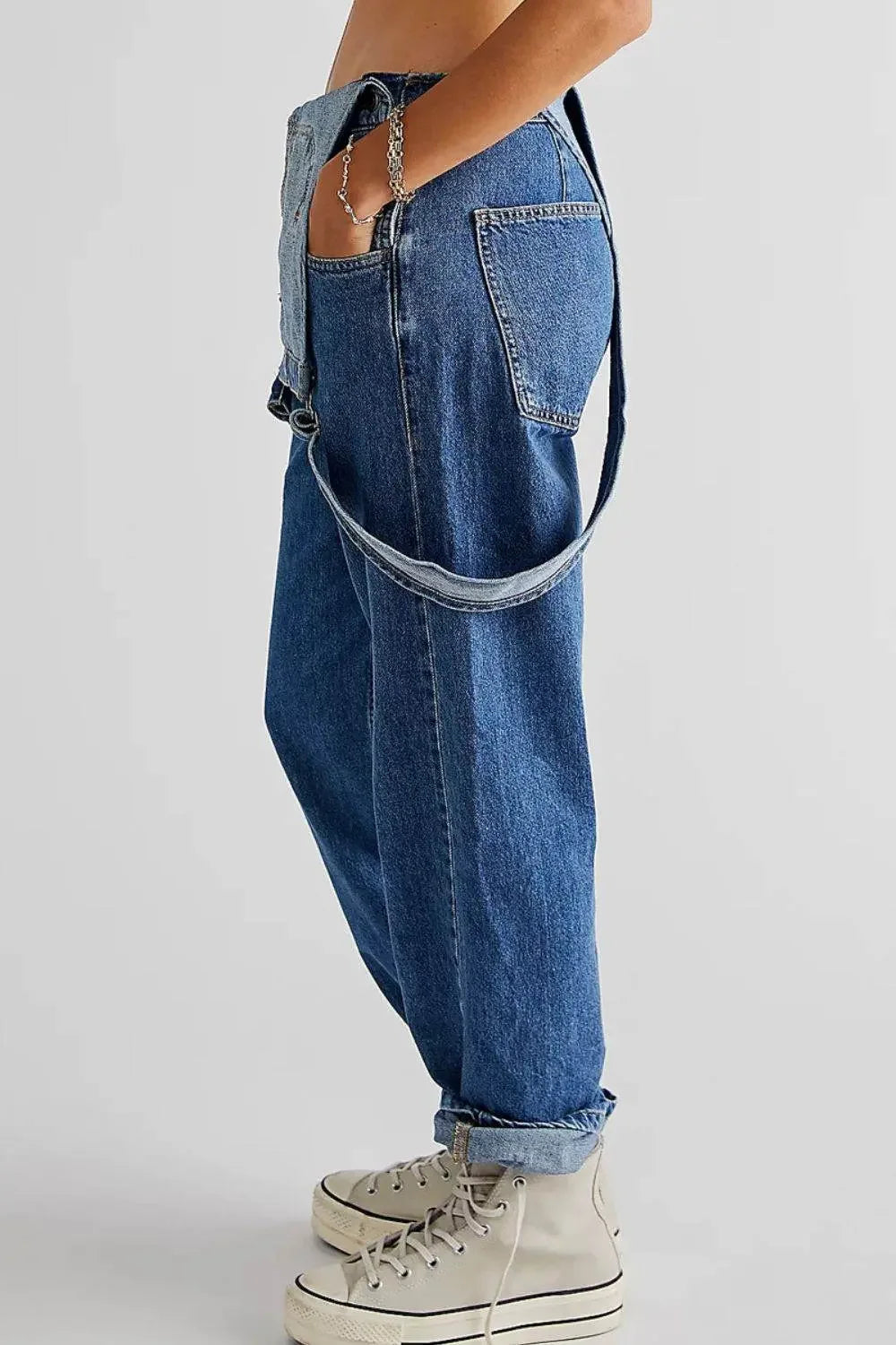 Wide Strap Square Neck Denim Overalls - IVORYNN