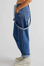 Wide Strap Square Neck Denim Overalls - IVORYNN