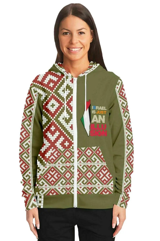 Women Athletic Zip-Up Olive Hoodie - IVORYNN