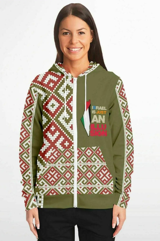 Women Athletic Zip-Up Olive Hoodie - IVORYNN