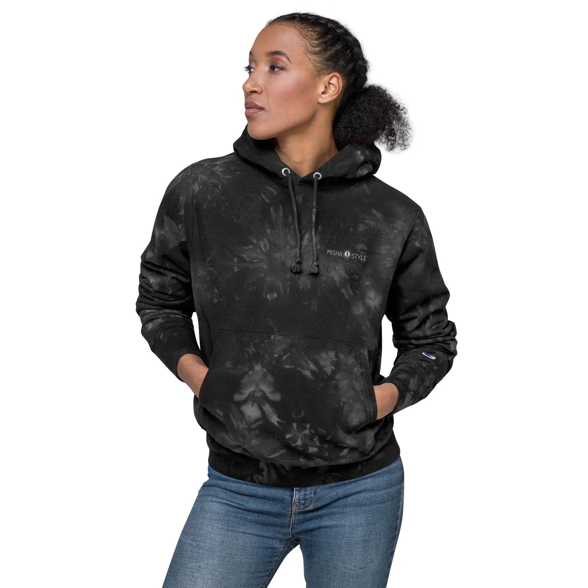 Women Champion tie-dye Black hoodie - IVORYNN