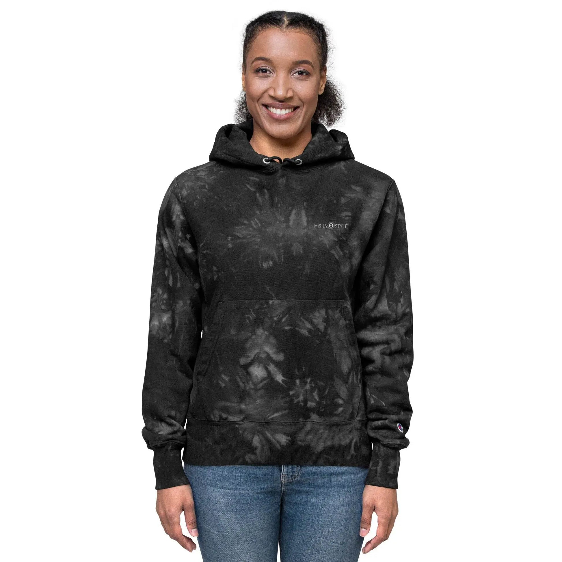 Women Champion tie-dye Black hoodie - IVORYNN