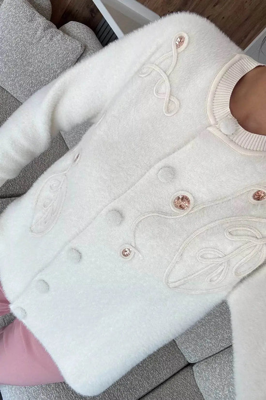 Women's Sequin Embroidered Fluffy Knit Cardigan - IVORYNN