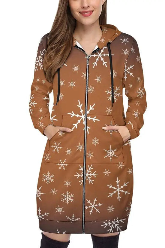 Women's Warm Snow long Hoodie - Brown - IVORYNN