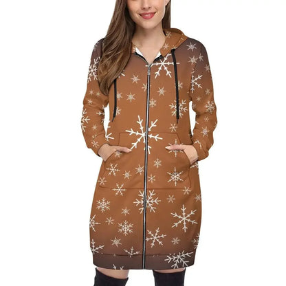 Women's Warm Snow long Hoodie - Brown - IVORYNN