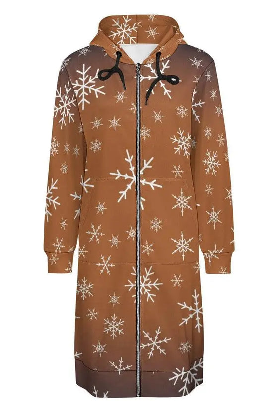 Women's Warm Snow long Hoodie - Brown - IVORYNN