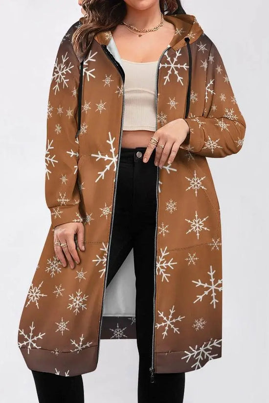 Women's Warm Snow long Hoodie - Brown - IVORYNN