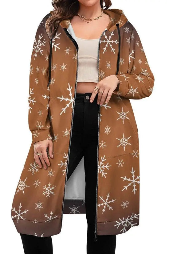 Women's Warm Snow long Hoodie - Brown - IVORYNN