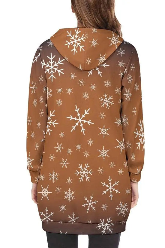 Women's Warm Snow long Hoodie - Brown - IVORYNN
