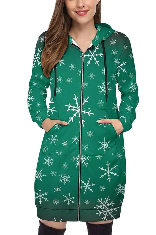 Women's Warm Snow long Hoodie - Green - IVORYNN