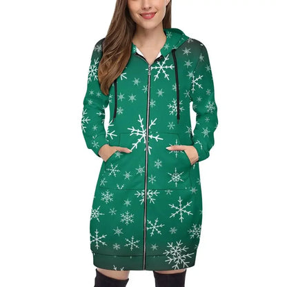 Women's Warm Snow long Hoodie - Green - IVORYNN