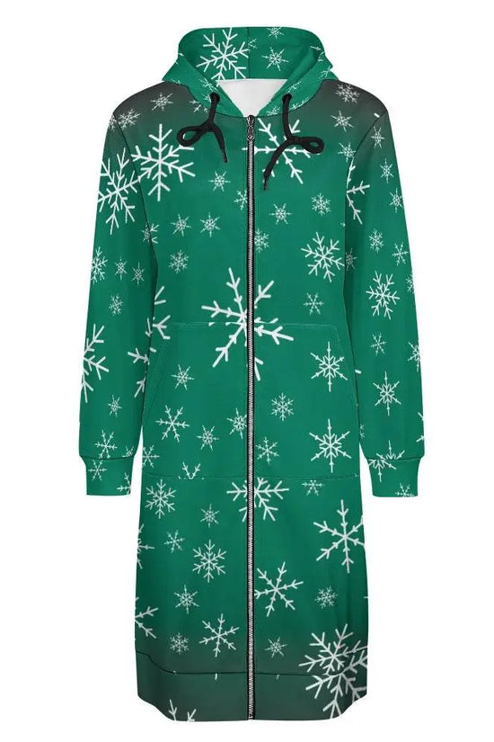 Women's Warm Snow long Hoodie - Green - IVORYNN