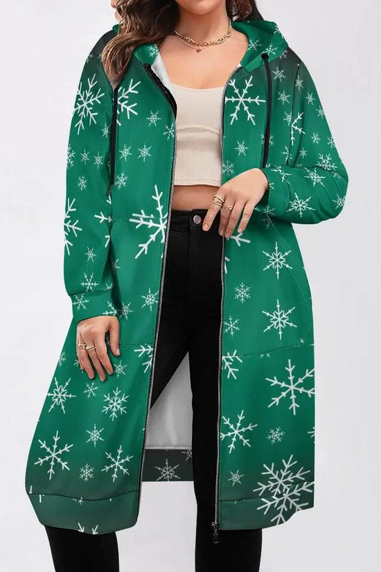 Women's Warm Snow long Hoodie - Green - IVORYNN