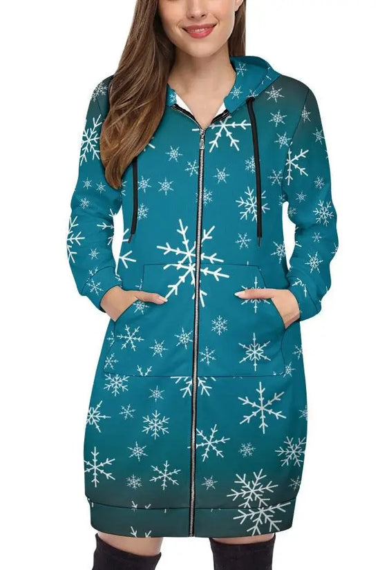 Women's Warm Snow long Hoodie - Medium Teal - IVORYNN