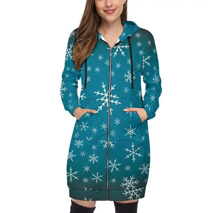 Women's Warm Snow long Hoodie - Medium Teal - IVORYNN