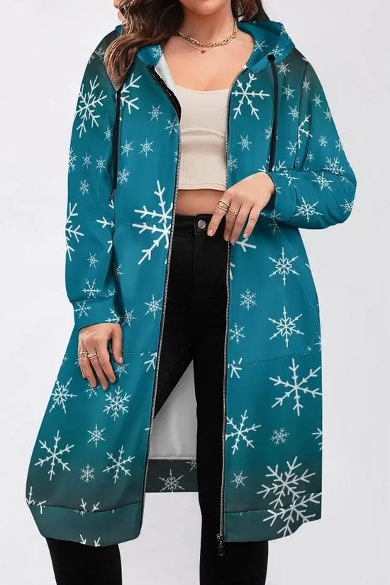 Women's Warm Snow long Hoodie - Medium Teal - IVORYNN