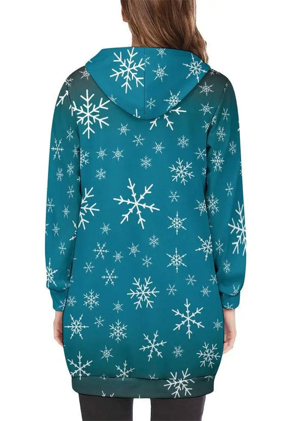 Women's Warm Snow long Hoodie - Medium Teal - IVORYNN