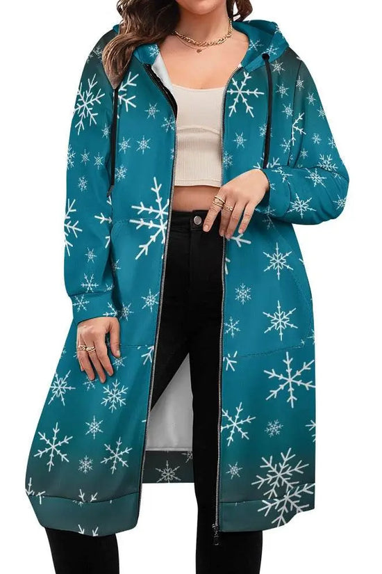 Women's Warm Snow long Hoodie - Medium Teal - IVORYNN