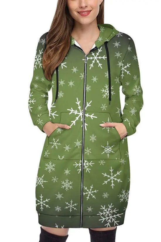 Women's Warm Snow long Hoodie - OliveDrab - IVORYNN