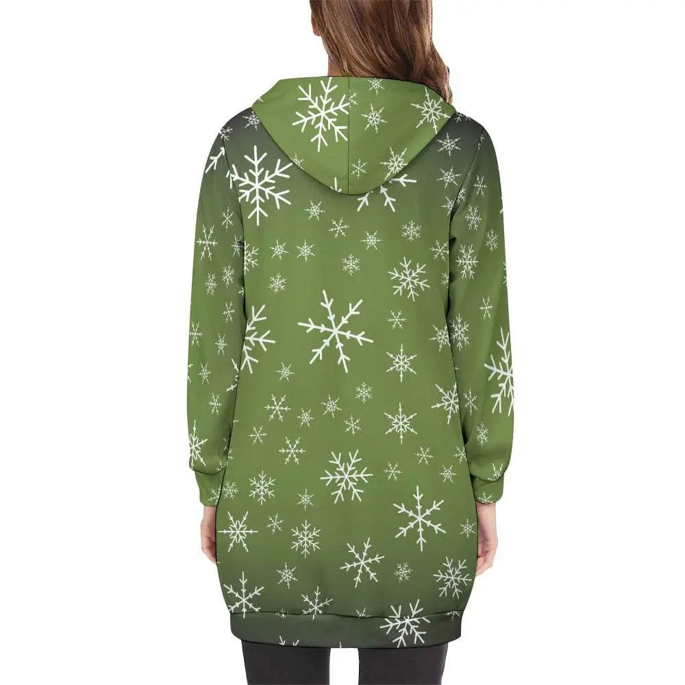 Women's Warm Snow long Hoodie - OliveDrab - IVORYNN