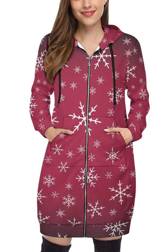 Women's Warm Snow long Hoodie - Rose - IVORYNN