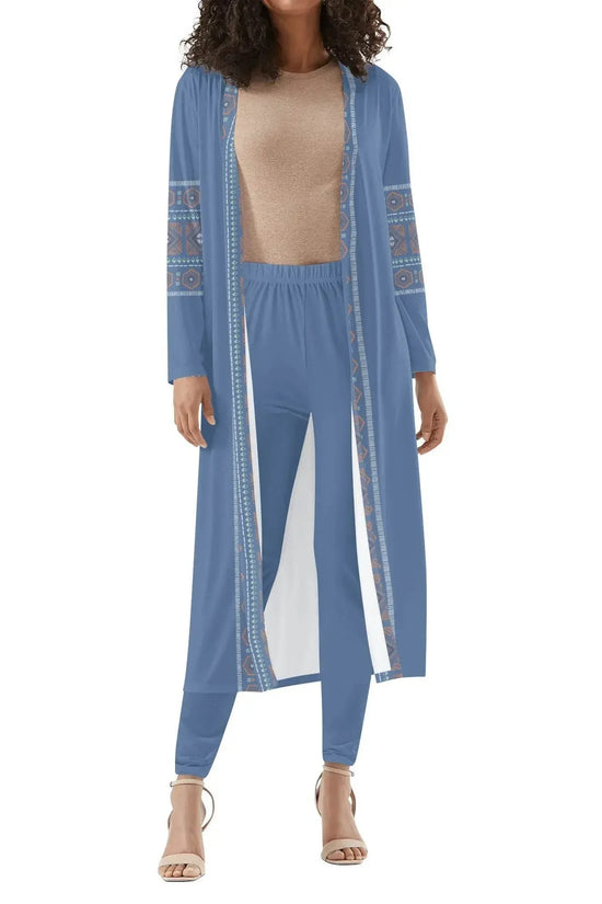 Womens Long Sleeve Cardigan and Leggings Sets - UCLA Blue - IVORYNN