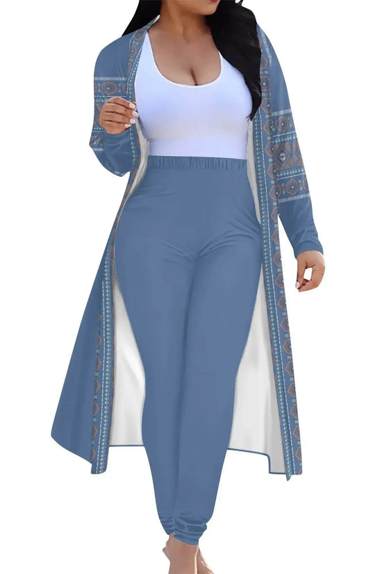 Womens Long Sleeve Cardigan and Leggings Sets - UCLA Blue - IVORYNN