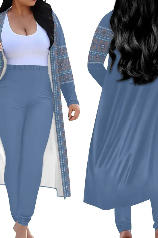 Womens Long Sleeve Cardigan and Leggings Sets - UCLA Blue - IVORYNN